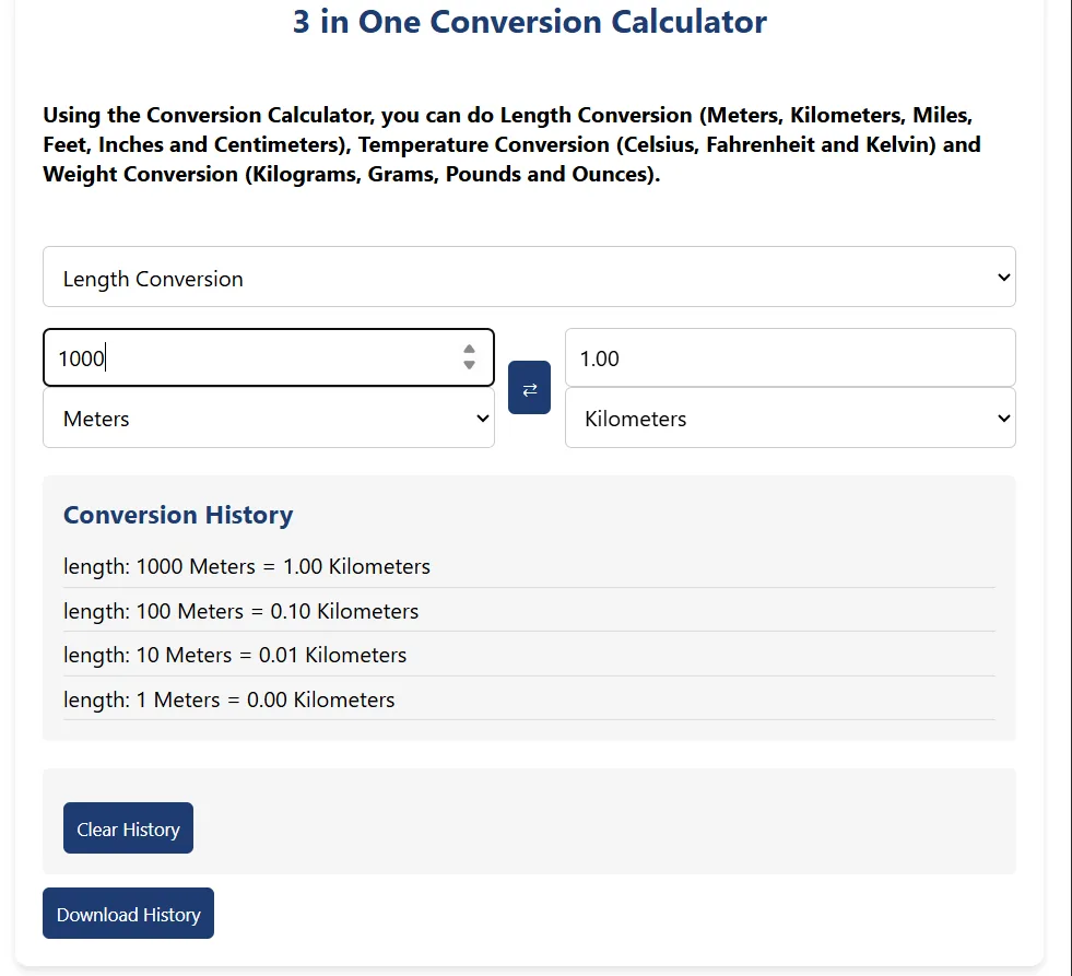 3 in One Conversation Calculator