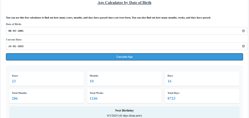 Age Calculator by Date of Birth