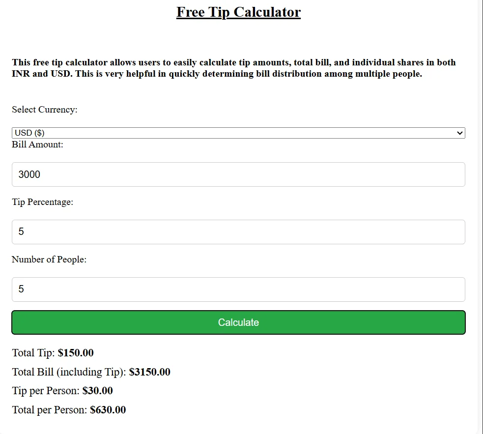 Free Tip Calculator