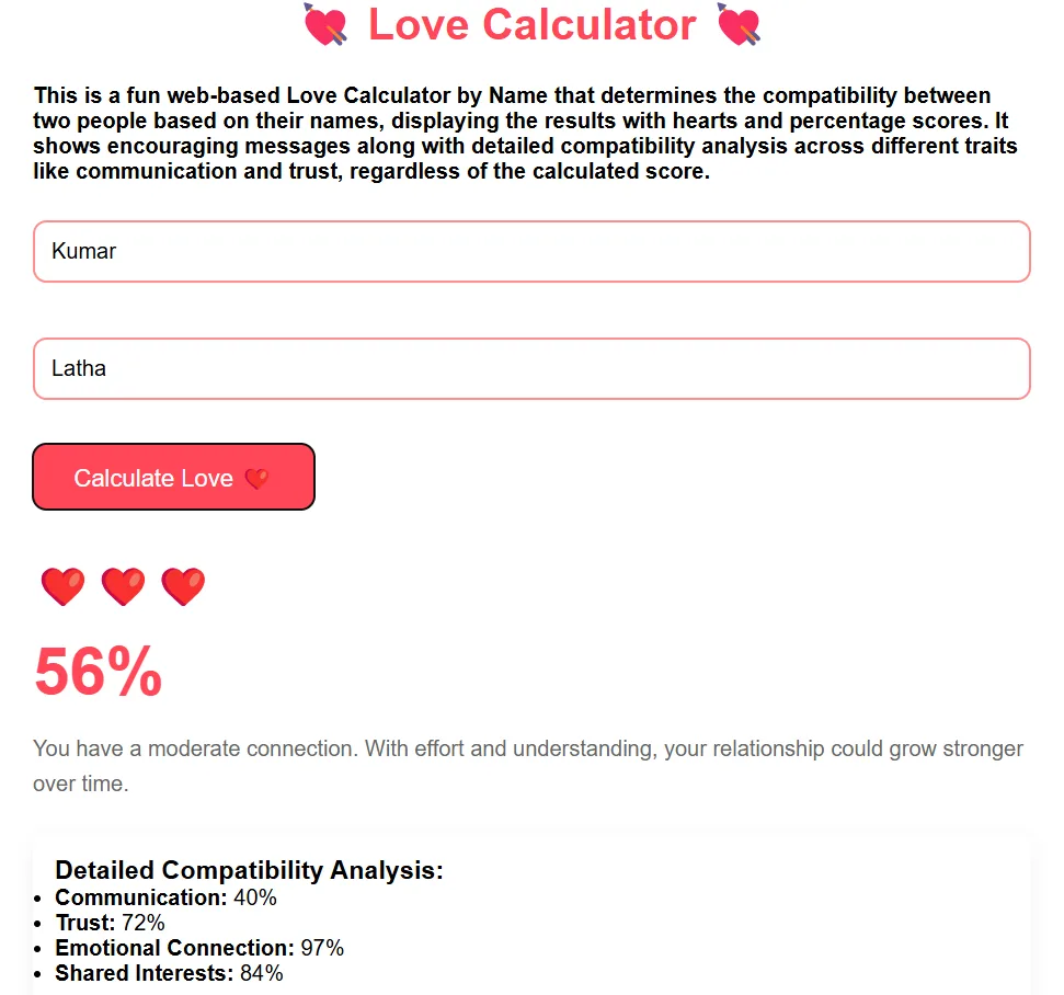 Love Calculator by Name