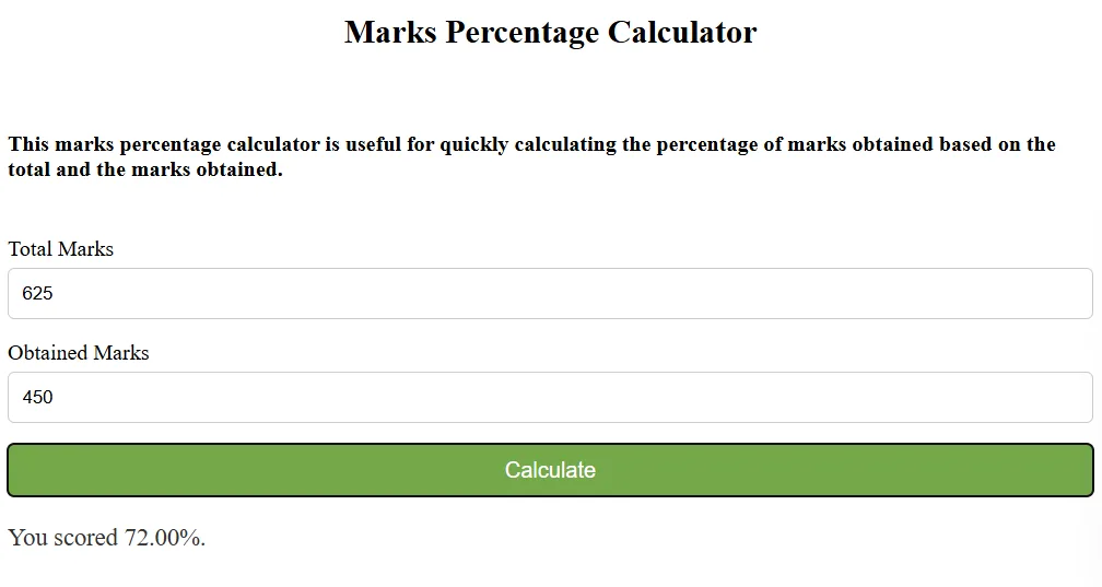 Marks Percentage Calculator