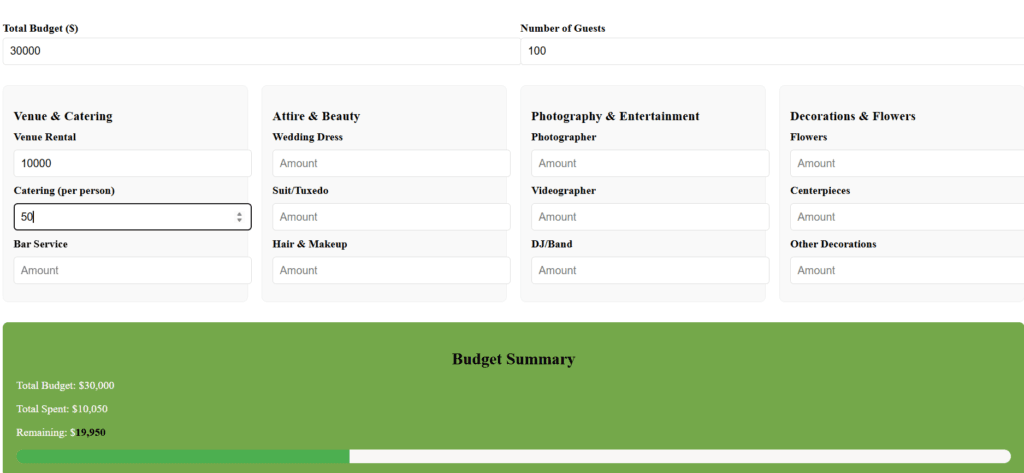 Marriage Budget Calculator