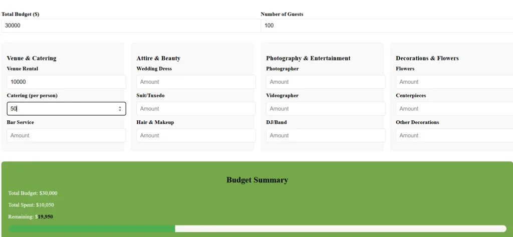 Marriage Budget Calculator