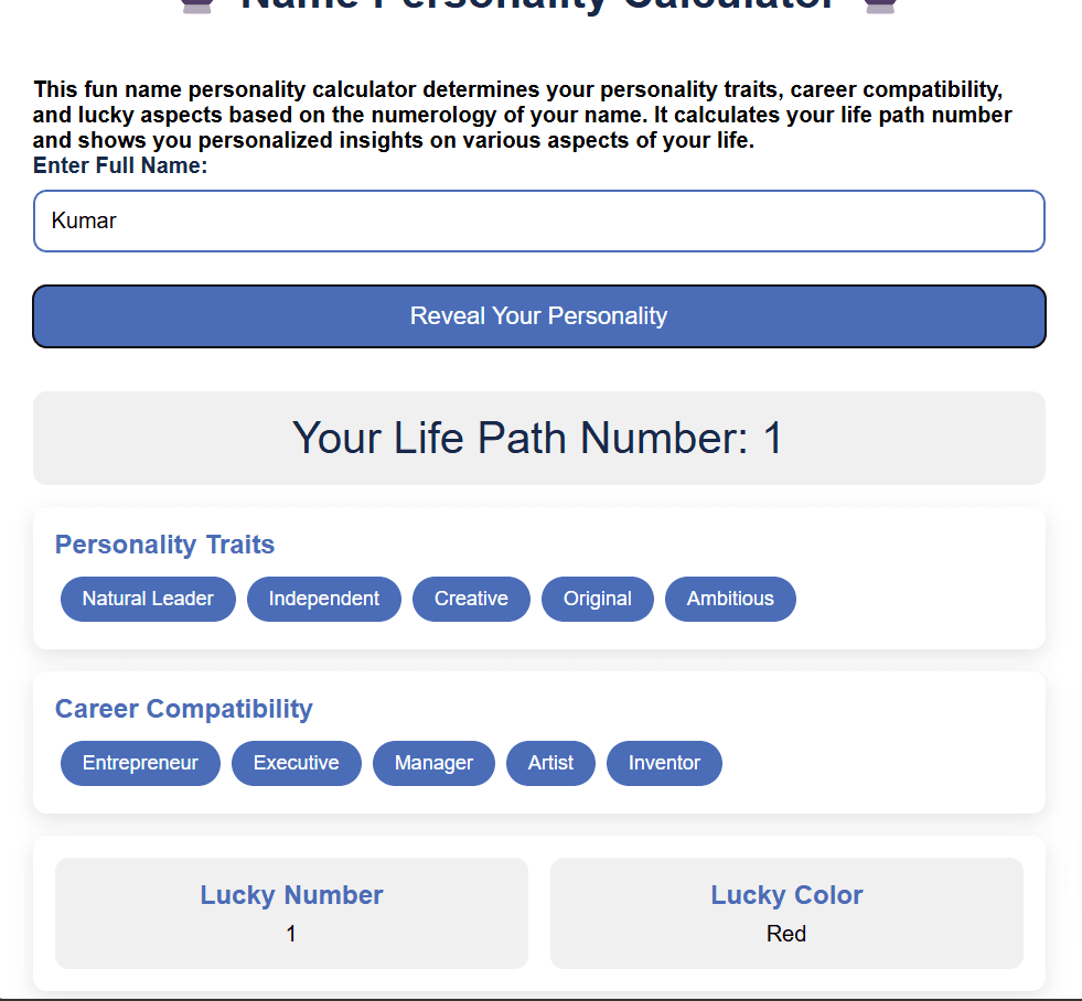 Name Personality Calculator