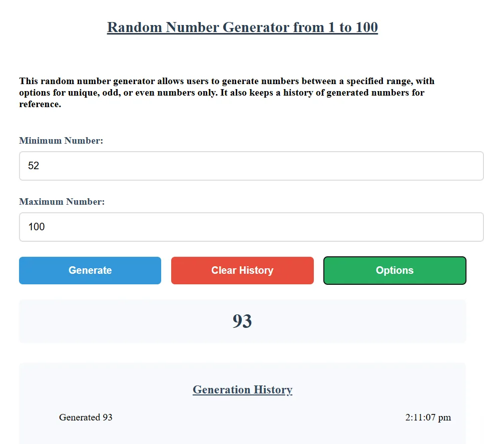 Random Number Generator from 1 to 100