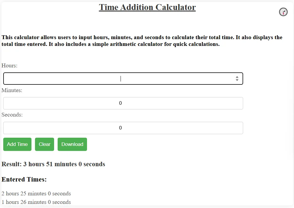 Time Addition Calculator